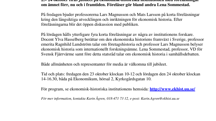 Ekonomisk historia firar 50 år med öppna föreläsningar