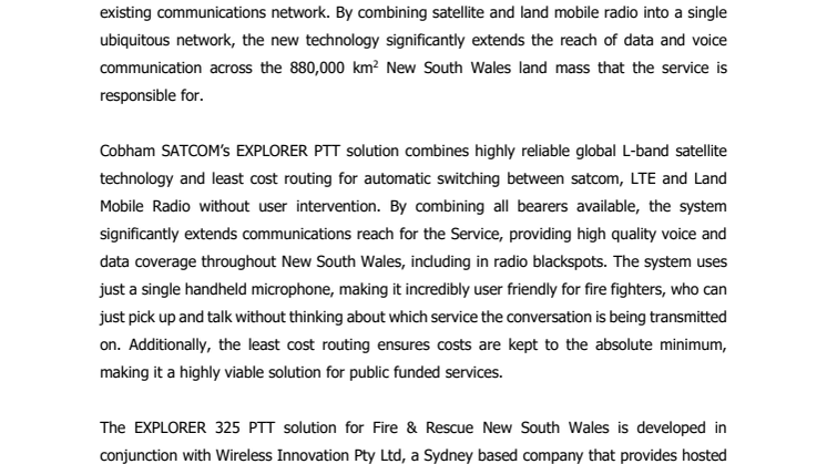 Cobham SATCOM - IWCE 2018: Australia’s Largest Urban Fire Service Integrates PTT Tech 