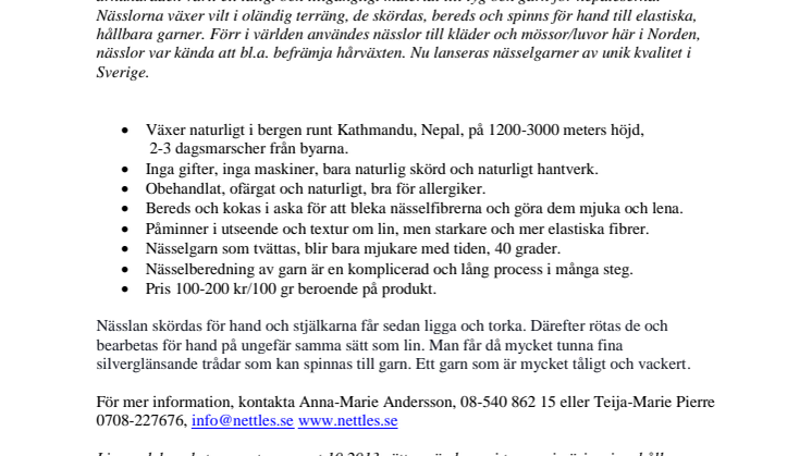 Sticka med eco-garn av handplockade nässlor från Nepals berg, nu i Sverige