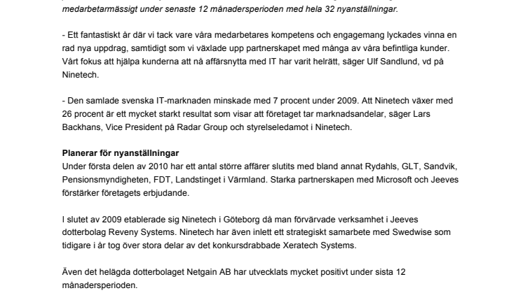 Fortsatt tillväxt i Ninetech – som nyanställer