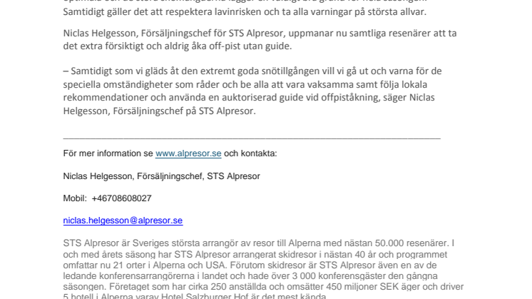 Hög lavinfara i Alperna – snörekord med 150 cm nysnö den senaste veckan