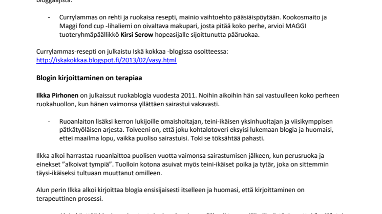 Omaishoitajana toimivan perheenisän blogiresepti menestyi Nestlén kilpailussa
