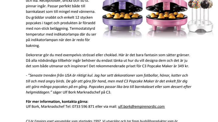 Haka på den senaste bakningstrenden från USA med C3 Popcake Maker!