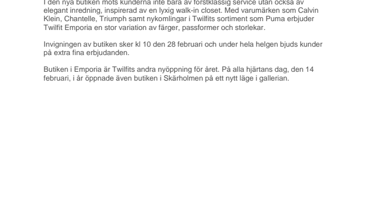 Twilfit öppnar ny butik i Emporia 