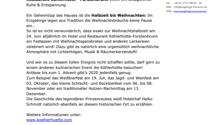 Information Hotel & Restaurant Köhlerhütte - Fürstenbrunn