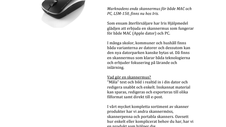 Iris Hjälpmedel lanserar: Lärande lätt med multifunktionell skannermus