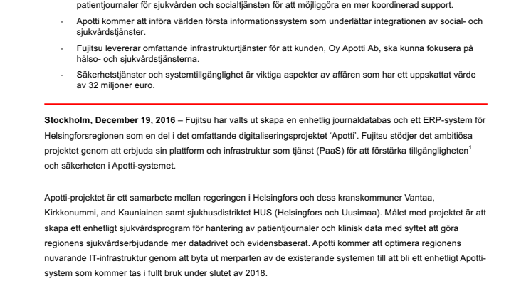 Fujitsu vinner kontrakt värt 32 miljoner euro för att samordna Finlands journalsystem 