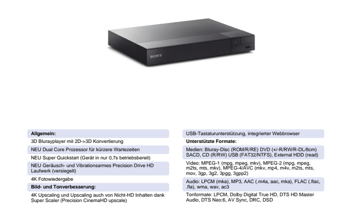 Datenblatt BDP-S6500 von Sony