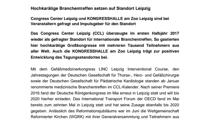 CCL und KONGRESSHALLE im ersten Halbjahr 2017