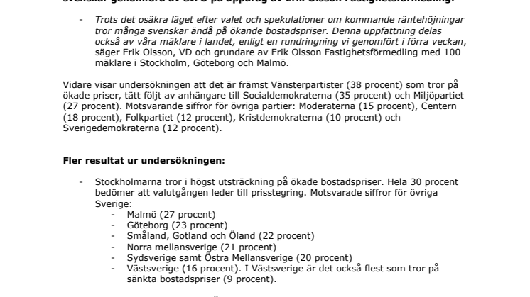 Valutgången påverkar bostadsmarknaden - Både svenskar och mäklare tror på ökade priser