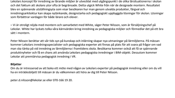 Tillsammans med White presenterar Lekolar framtidens lärmiljö på Stockholm Furniture & Light Fair 2017