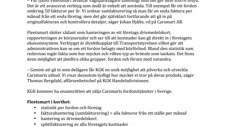 KGK satsar på fordonshantering och blir delägare i Carsmart AB