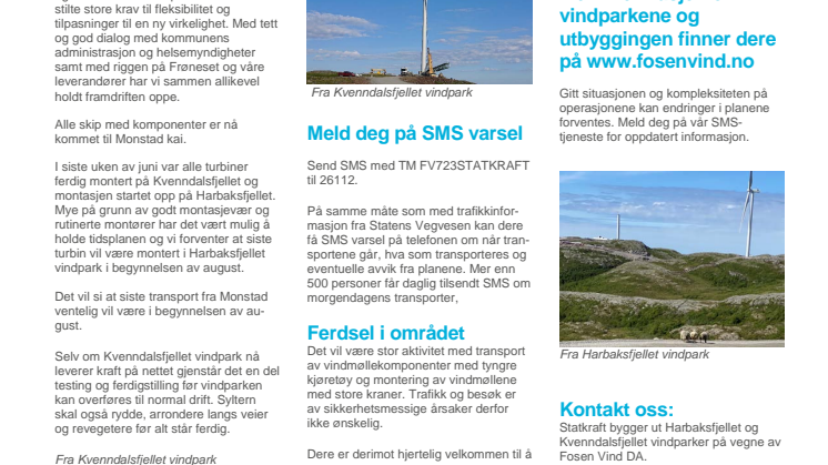 Nyhetsbrev 6/2020 Kvenndalsfjellet og Harbaksfjellet vindparker