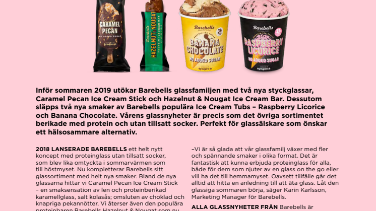 Barebells utökar sitt glassortiment med fyra nya smaker utan tillsatt socker