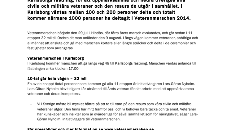 Veteranmarschen kommer till Karlsborg 4 augusti