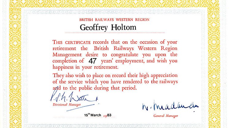 Certificate of retirement - G Holtom.png