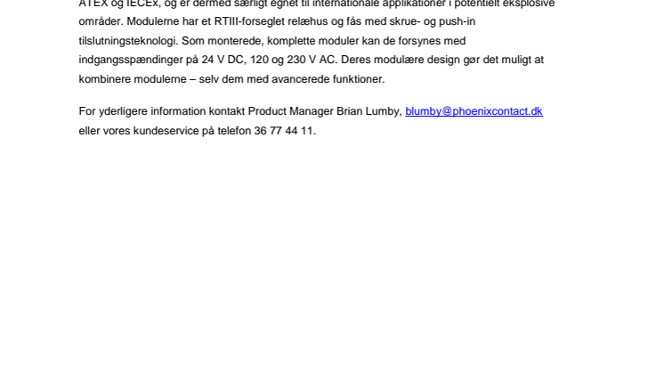 Industrielt relæsystem med varianter til Ex områder