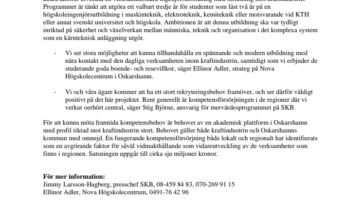 Ingenjörsutbildning med inriktning mot kraftindustrin målet för nytt mervärdesprojekt