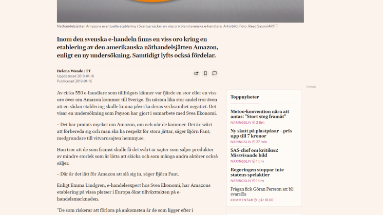 Var fjärde e-handlare oroas över Amazon