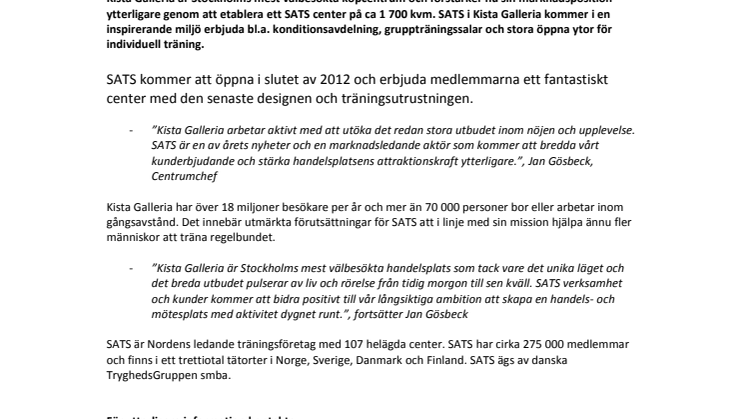 Kista Galleria breddar utbudet med SATS