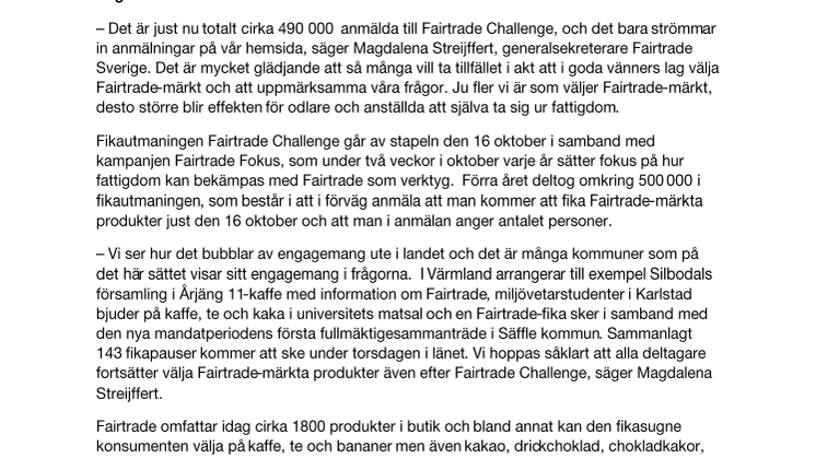 Över 24 000 värmlänningar fikar Fairtrade på torsdag