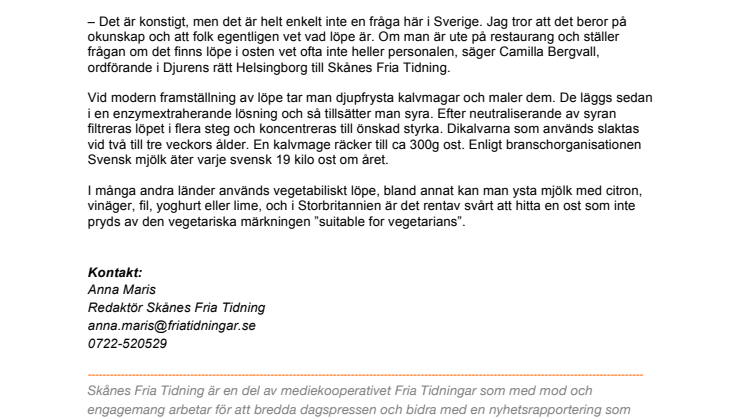 9 av 10 ostar innehåller mald kalvmage 