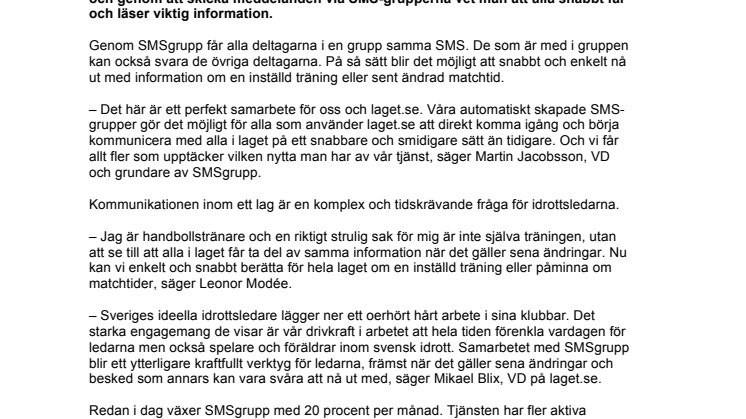 SMSgrupp i strategiskt samarbete med laget.se – Nu kan 30 000 klubbar och lag skicka gratis grupp-SMS 