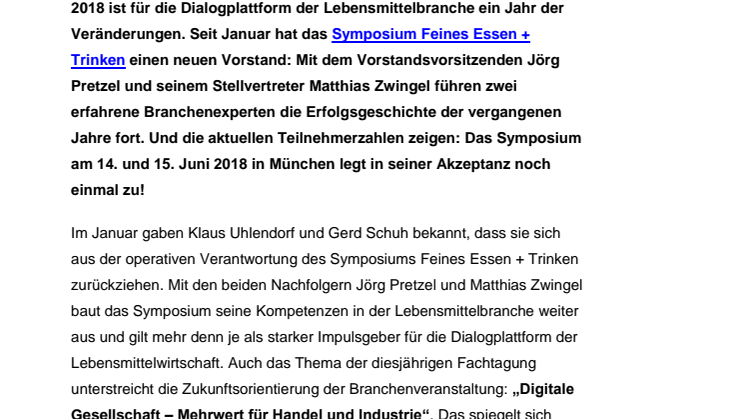 Das 28. Symposium Feines Essen + Trinken startet mit neuem Vorstand und überragenden Teilnehmerzahlen