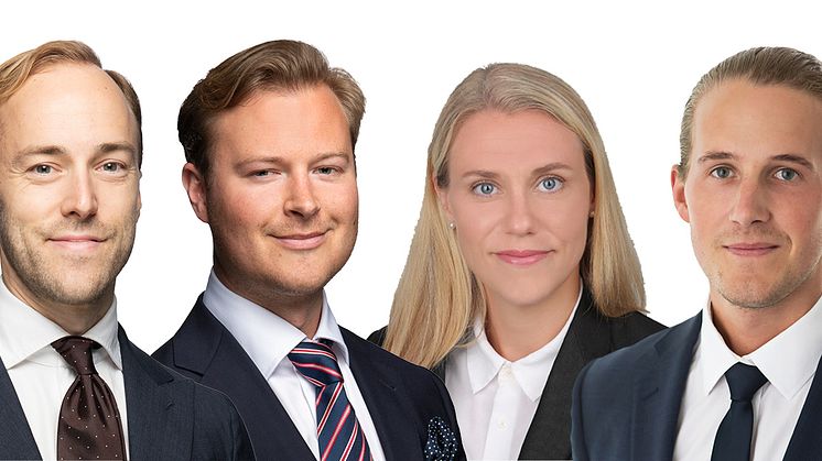 Cushman & Wakefield förstärker Valuation & Advisory med fyra nya medarbetare i Stockholm. Från vänster; Claes Hielte, Staffan Dahlén, Annie Lilja och Johan Östberg.