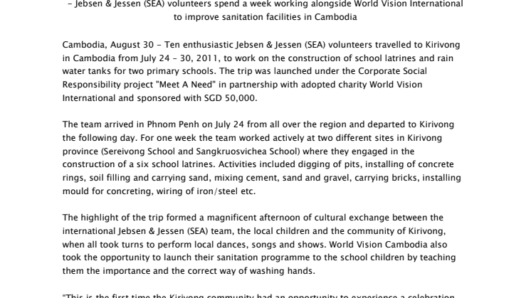 “MEET A NEED” PROGRAMME IMPROVES SANITATION FACILITIES IN CAMBODIA