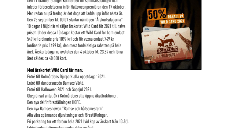 Kolmårdens årskort för halva priset under 10 dagar