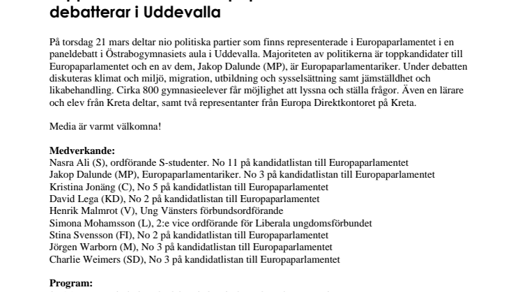 Toppkandidater till Europaparlamentet debatterar i Uddevalla