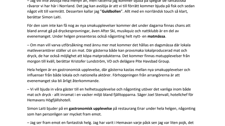 Hemavans Högfjällshotell presenterar matmässa och stjärnkock till ”Hemavan Fjällgourmet”
