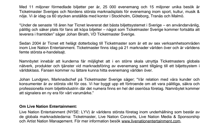 Ticnet har bytt namn till Ticketmaster