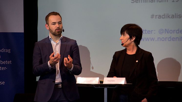 Seminarium om radikalisering, 19.3.2015. Jacob Bundsgaard och Mona Sahlin.