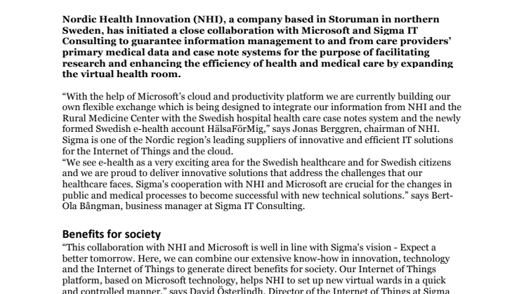 Sigma initiates close collaboration with Microsoft and NHI to develop digital health care service