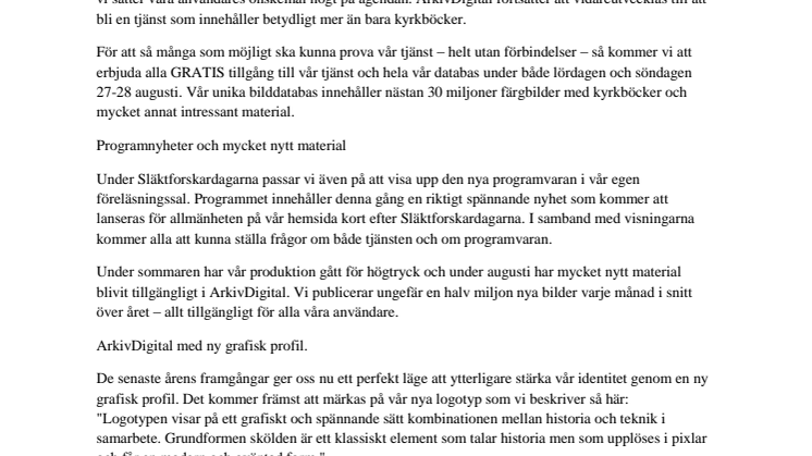ArkivDigital GRATIS under Släktforskardagarna 27-28 augusti