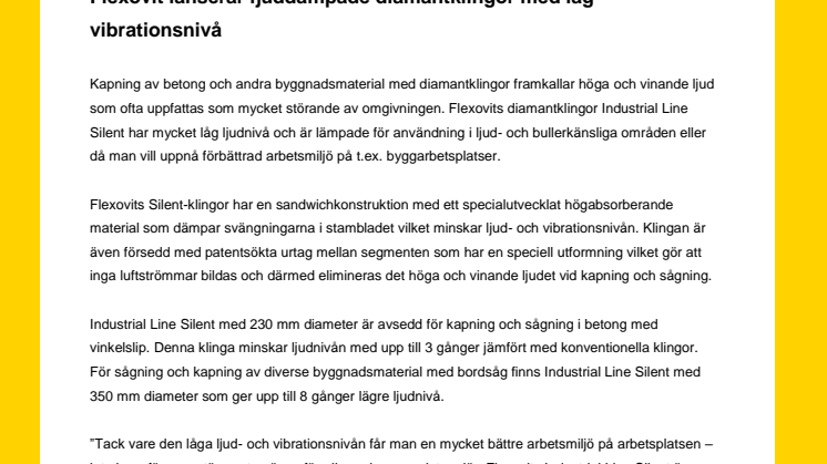 Flexovit lanserar ljuddämpade diamantklingor med låg vibrationsnivå