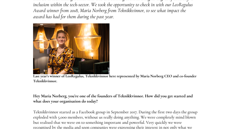 Time to apply for LeoRegulus – and an interview with last year's winner