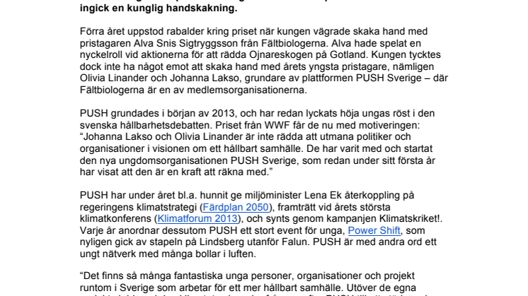 Kungen skakar åter hand med den unga miljörörelsen