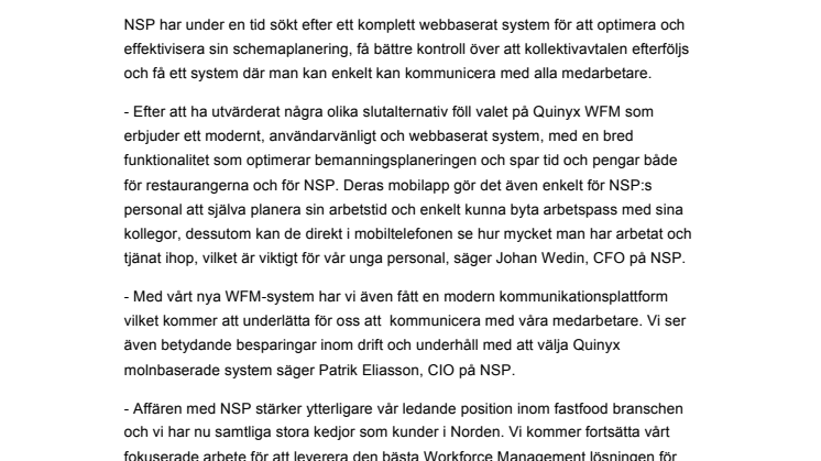NSP som driver 55 Burger King restauranger i Sverige och Danmark, väljer Quinyx Workforce Management för sina 2 000 anställda