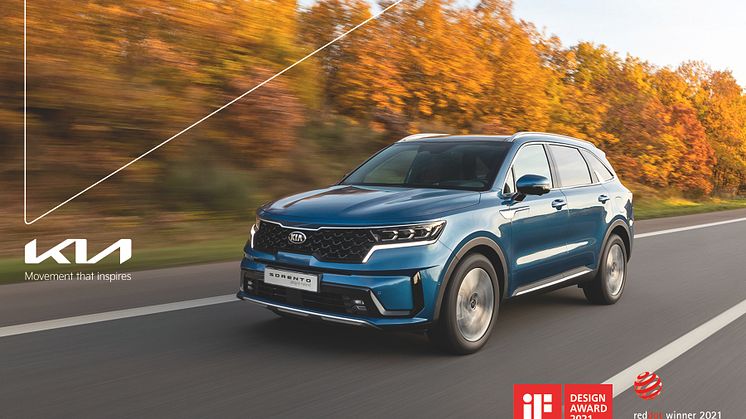 Den nye elektrificerede generation af Kias flagskibs-SUV, Sorento, vinder to prestigefyldte designpriser.