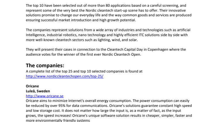 De lovar att förändra vår vardag.  10 nordiska cleantech  start-ups tävlar om första pris för bästa lösning på Nordic Cleantech Open på onsdag den 13 april! 