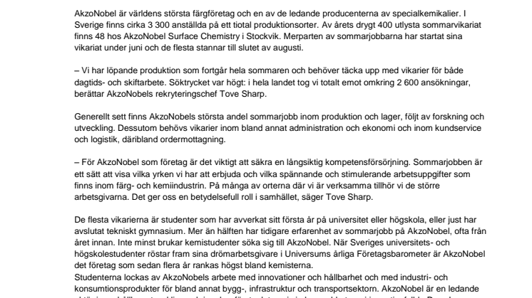 Sommarjobb i Sundsvall hos AkzoNobel - en av Sveriges största sommararbetsgivare