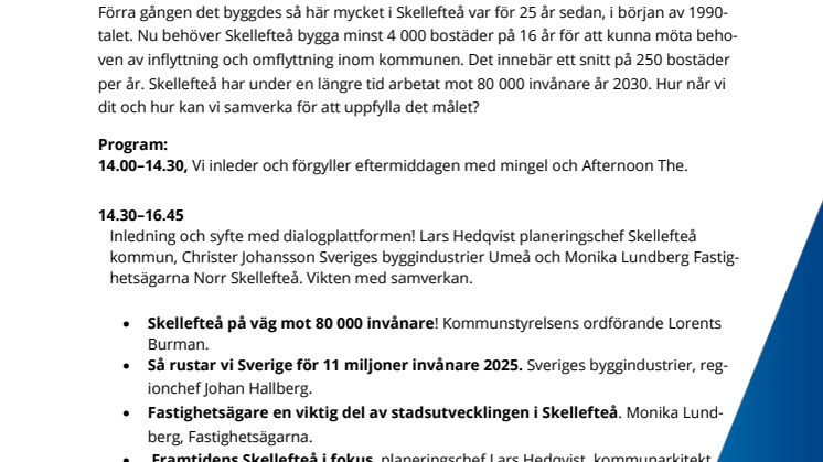 Inbjudan - Stadsutveckling i Skellefteå