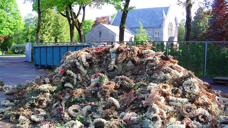 Håndtering av sorgprodukter som inneholder plast er en stor miljøutfordring for gravferdsetatene rundt om i landet.