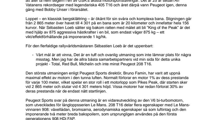 Peugeot och Loeb kör för vinst i Pikes Peak