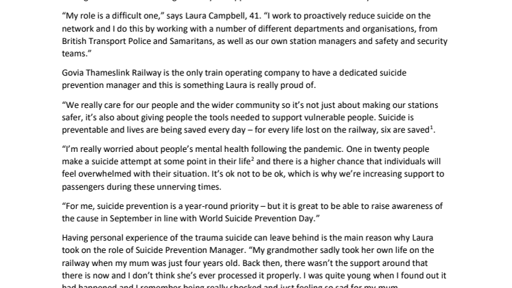 Suicide Prevention Manager Laura Campbell shares her story on World Suicide Prevention Day