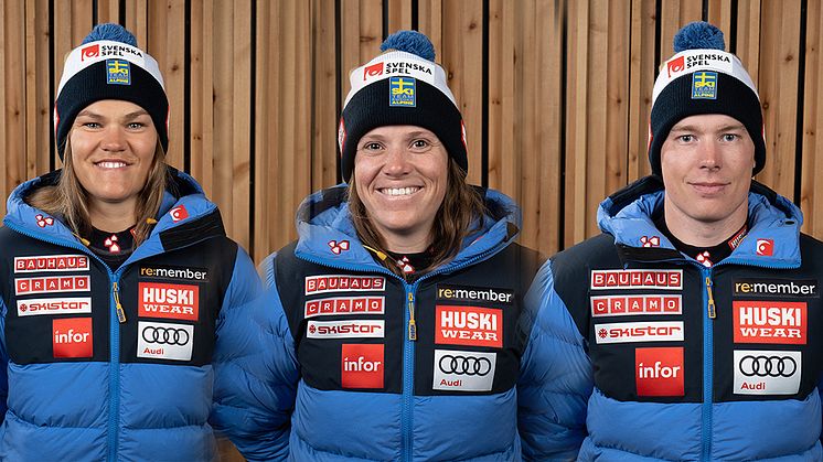 Anna Swenn Larsson, Sara Hector och Kristoffer Jakobsen tävlar i världscupsavslutningen i Courchevel/Meribel. Foto: Ski Team Sweden Alpine