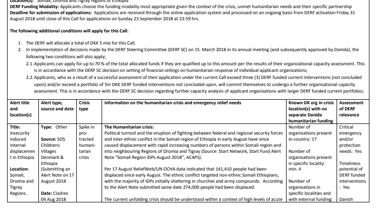 Call: Insecurity and internal displacement in Ethiopia (18-010 SP)